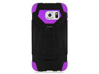 Samsung Galaxy S6 Edge G925 Hard Cover and Silicone Protective Case   Hybrid Black/ Purple Transformer With Stand