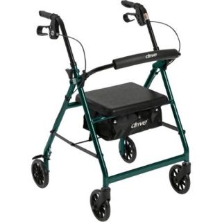 Drive Medical Walker Rollator with 6" Wheels, Fold Up Removable Back Support and Padded Seat, Green