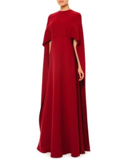 Valentino Jewel Neck Half Sleeve Capelet Gown, Red