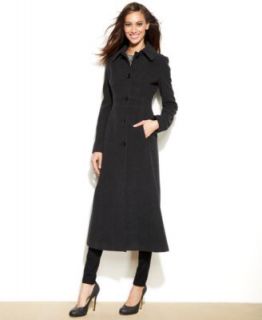 Anne Klein Double Breasted Wool Blend Hooded Maxi Coat