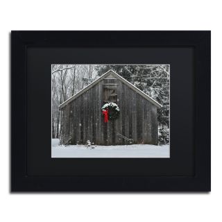 Kurt Shaffer Christmas Barn in the Snow Black Framed Canvas Wall Art