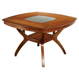 Glass Top Insert Rounded Square Dining Table With Bottom Shelf   Oak