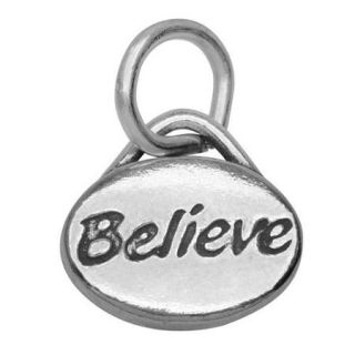 Lead Free Pewter Message Charm, 'Believe' 11x8mm, 1 Piece, Antiqued Silver