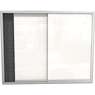 Best Rite 4 x 3 Glass Whiteboard Sliding Enclosed Bulletin Board Black Recycled Rubber Tak Panel/Aluminum Frame 94SVSC 95