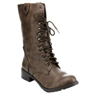 Soda Oralee Womens Lace Up Folded Cuff Combat Mid calf Lug Sole Boots