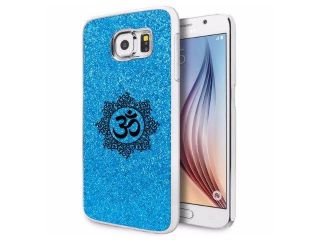 Samsung Galaxy S6 Glitter Bling Hard Case Cover Yoga Hindu Om Floral (Light Blue)