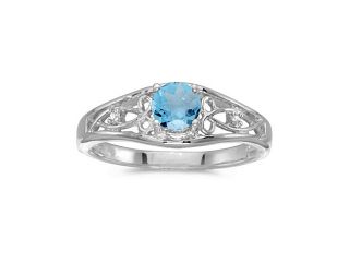 Birthstone Company 14k White Gold Round Blue Topaz And Diamond Ring