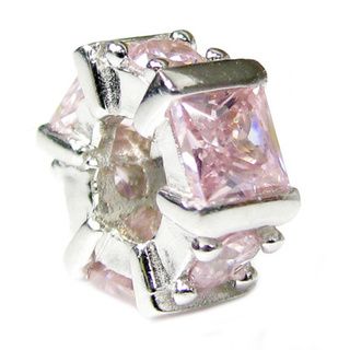 Queenberry Sterling Silver Hexagon Pink Cubic Zirconia European Bead