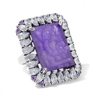 Jade of Yesteryear Purple and Clear CZ Halo Carved Lavender Jade Sterling Silve   7693024