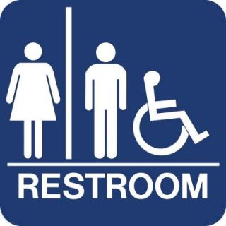 Lynch Sign 8 in. x 8 in. Blue Plastic with Braille Restroom   Accessible Sign UNI 19