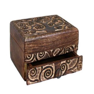 Handcrafted Carved Mango Wood Tree of Life Jewelry Box with Drawer
