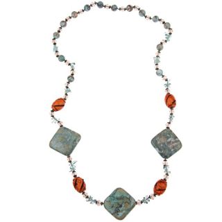 Pearlz Ocean Silvertone Blue Resin and Glass Necklace   13848235