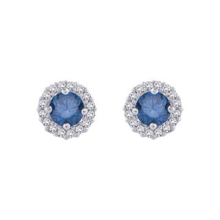 14k Gold 1/2ct TDW Blue and White Diamond Halo Earrings (G H, I2 I3