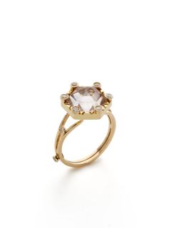 Medium Rock Crystal & Diamond Hexagon Ring by Zaiken Jewelry