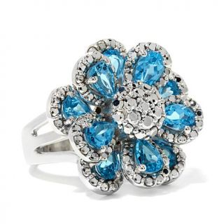 Gray Marcasite and Blue Topaz Sterling Silver Flower Ring   7850101