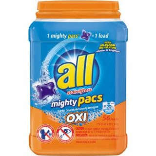 All with Stainlifters Oxi Mighty Pacs Super Concentrated Laundry Detergent, 56 count, 47.4 oz