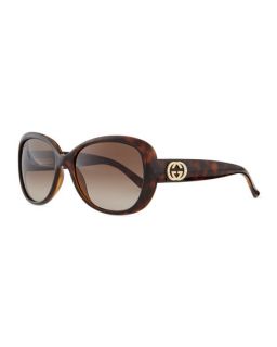 Gucci Crystal GG Logo Sunglasses, Havana