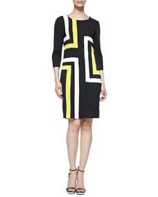 Misook 3/4 Sleeve Graphic Lines Dress