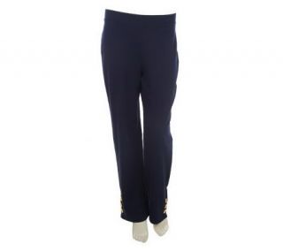 Susan Graver French Terry Pull on Regular Pants with Button Detail —