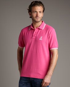 Psycho Bunny Tipped Pique Knit Bunny Polo, Hot Pink