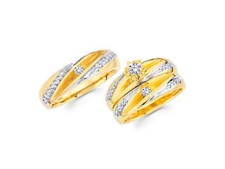 Diamond Engagement Rings Set & Wedding Bands 14k Yellow Gold (0.56 CT)