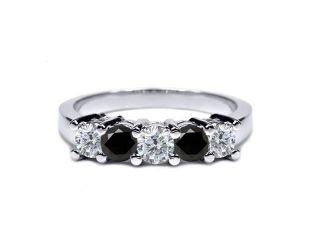 0.94 Ct Round G/H and Black Diamond 925 Sterling Silver Wedding Band Ring