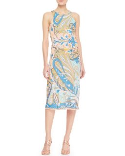Etro Racerback Chain Belted Paisley Dress, Blue/Pink