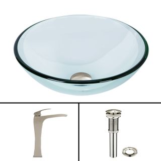 Sheer Sepia Glass Vessel Bathroom Sink and Blackstonian Faucet Set by