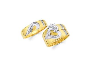 1/4ct Diamond 14k Gold Heart Engagement Wedding Trio His and Hers 3 Ring Set (G H, SI2)