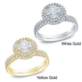 Auriya 14k Gold 1 3/4ct TDW Certified Diamond Halo Engagement Ring (H