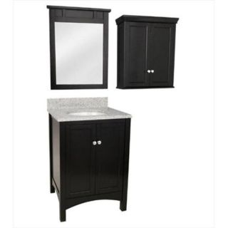 Foremost Group TREA2422COMBO4 25 inch Haven Vanity in Espresso with Napoli Granite Top and Mirror and Wall Cabinet
