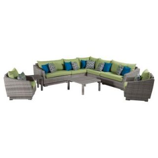 RST Brands Cannes 9 Piece Patio Corner Sectional and Club Chair Seating Group with Ginkgo Green Cushions OP PESS9 CNS GNK K