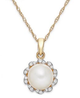Cultured Freshwater Pearl (8mm) and Diamond (1/10 ct. t.w.) Pendant
