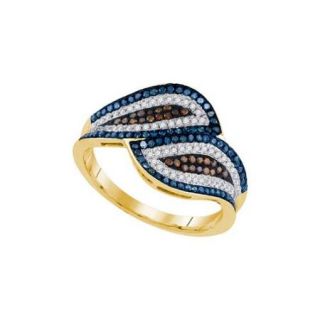 10K Yellow Gold 0.50ct Micro Pave Mix Color Diamond Swirling Bypass Fashion Ring