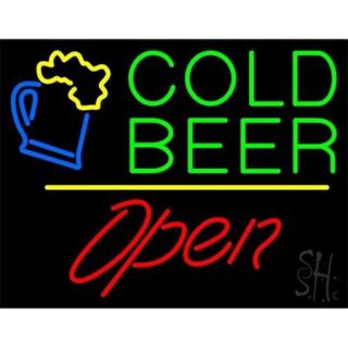 Sign Store N100 5211 Cold Beer With Yellow Line Open Neon Sign, 31 x 24 x 3 inch