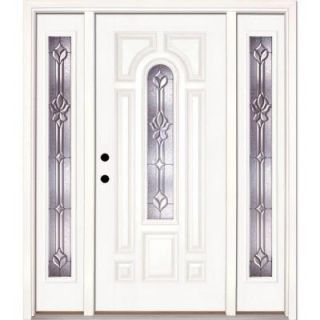 Feather River Doors 67.5 in. x 81.625 in. Medina Zinc Center Arch Lite Unfinished Smooth Fiberglass Prehung Front Door with Sidelites 332191 3B4