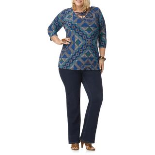 Miss Tina   Women's Plus Size Convertible Sleeve Lace Up Tunic