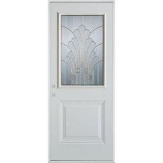 Stanley Doors 36 in. x 80 in. Art Deco 1/2 Lite 1 Panel Prefinished White Steel Prehung Front Door 1350S B 36 R P