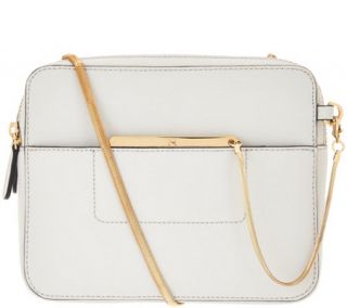 H by Halston Smooth Leather Crossbody Bag with Double Zippers —