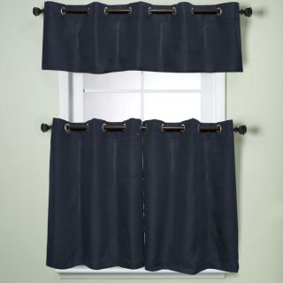 Modern Sublte Textured Solid Navy Blue Kitchen Curtains With Grommets